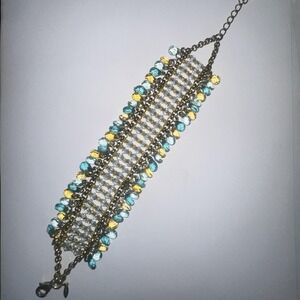 VTG Avon NR Gold Tone Multicolor Beaded Chain Wide Bracelet 7.5 Inch‎ Statement